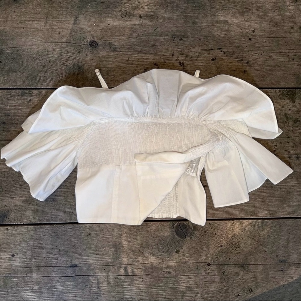 Zara Cropped Blouse Women’s Off-Shoulder White Cotton Ruffle Top Sz M - Picture 4 of 7